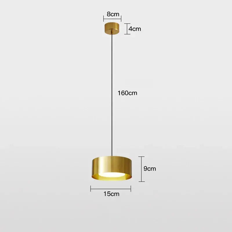 Gold-finished cylindrical decorbites led pendant light with sleek modern design 160cm hanging length for living spaces