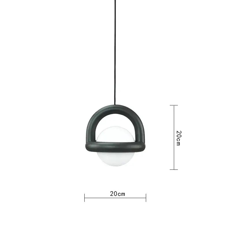 Minimalist decorbites led pendant lights featuring a black matte d-shaped metal frame and translucent acrylic globe bulb