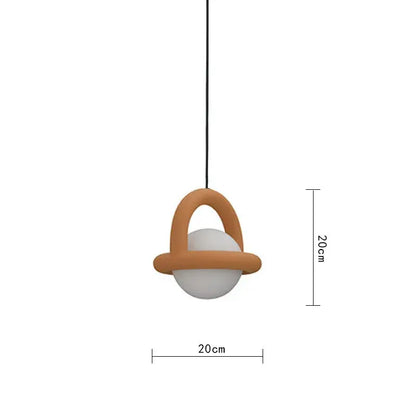 Minimalist decorbites led pendant light with matte terracotta ceramic ring and sphere hanging on black cord for dining room