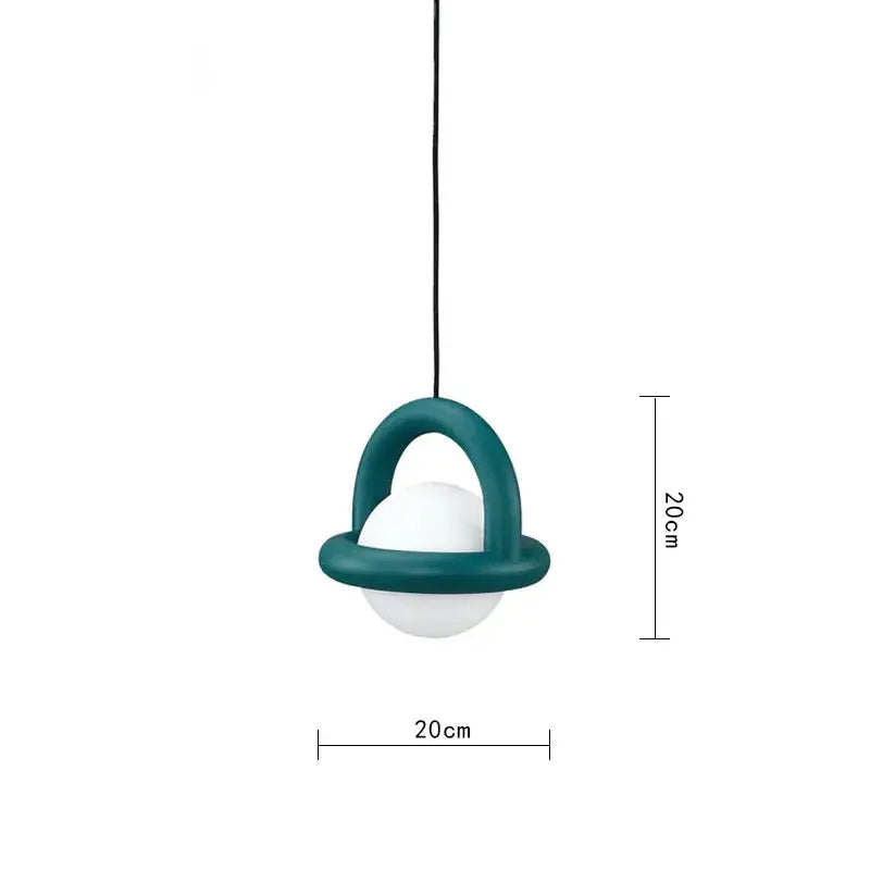 Teal decorbites led pendant lights feature a sleek metal wire frame and acrylic ball bulb for dining room use