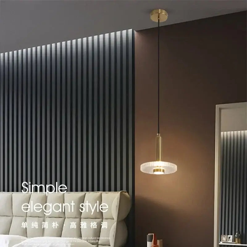 Modern decorbites led pendant lights with gold-toned metal frame and translucent circular acrylic shade for indoor decor