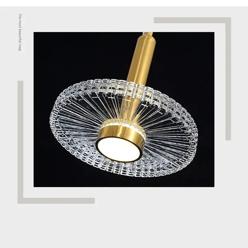 Gold-finished decorbites led pendant lights featuring a crystal chandelier-style acrylic shade for indoor decor