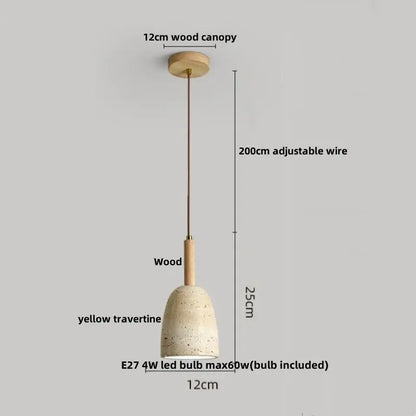 Decorbites led pendant featuring yellow travertine stone shade wood accents and adjustable wire for pendant lights bar decor