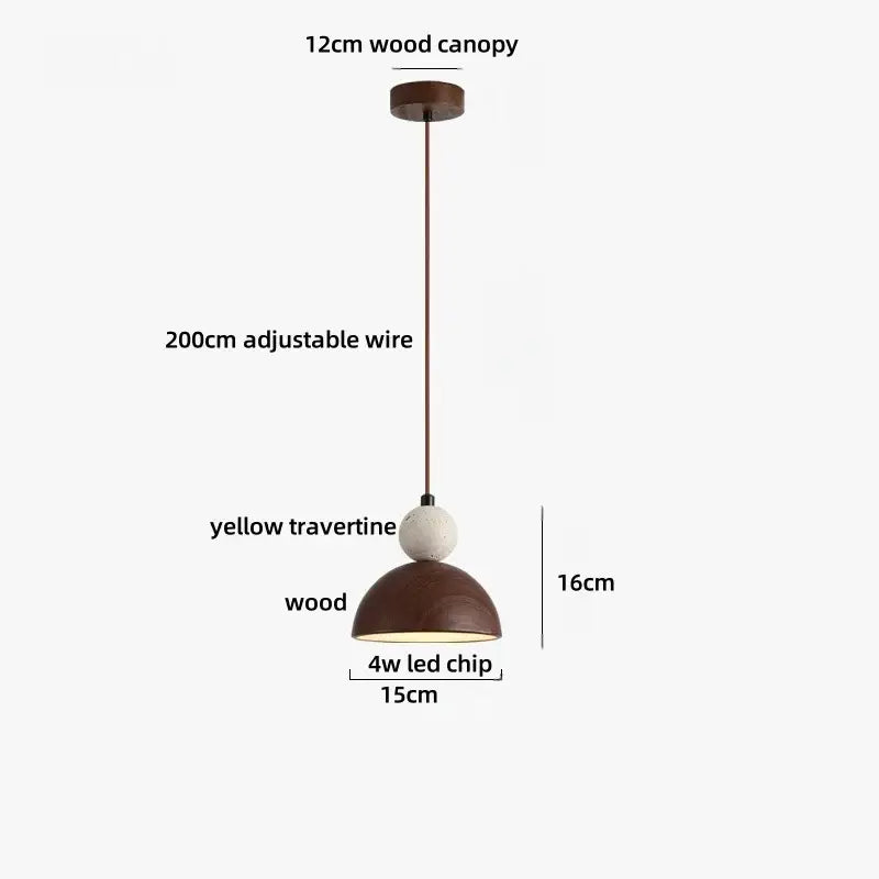 Decorbites led pendant wood hang lamp with yellow travertine stone and 4w led chip pendant lights bar decor