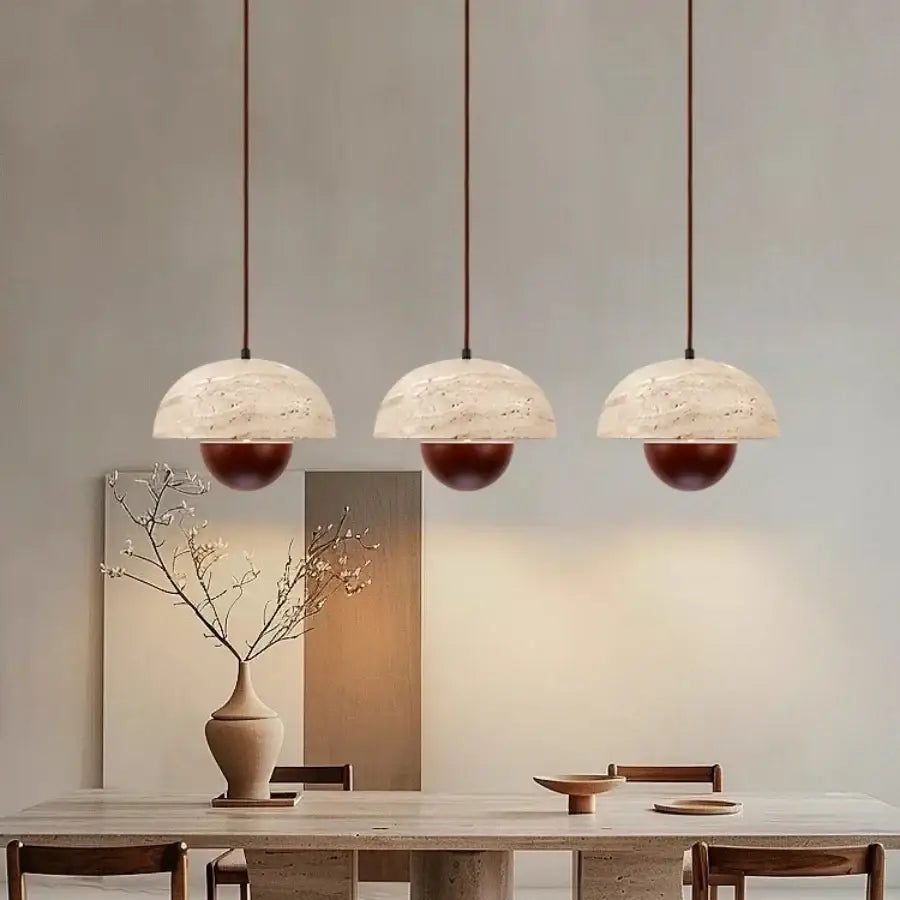 Decorbites led pendant lights with marble-like off-white shades and burgundy bases for pendant lights bar decor