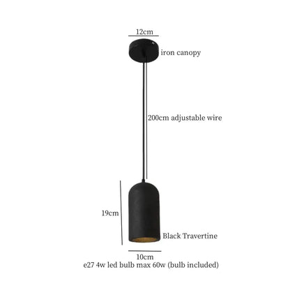 DecorBites LED pendant light with black travertine cylindrical shade and adjustable wire for bedroom living dining room