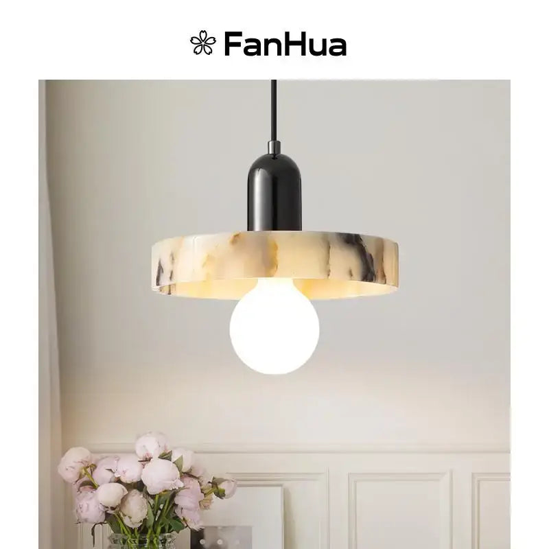 Decorbites led pendant featuring fanhua black cylindrical stem and cream marble pendant lights bulgari shade with exposed bulb
