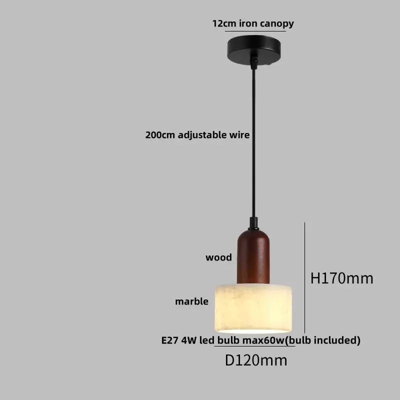 Decorbites led pendant warm-toned cylindrical pendant light with dark wood stem and marble shade for elegant lighting