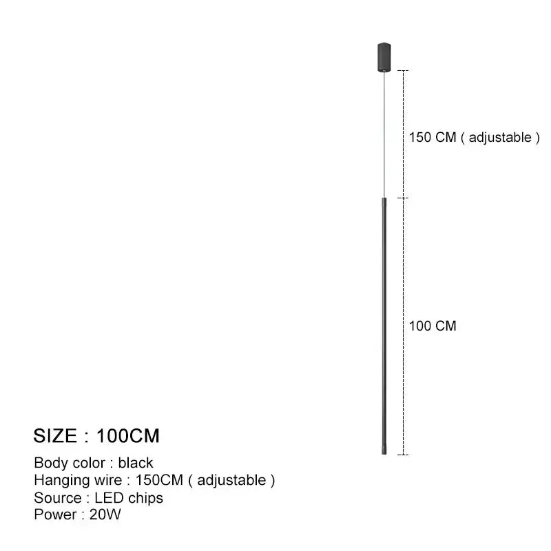 Black minimalist DecorBites led pendant light with adjustable hanging wire and LED chip for dining room and bedroom decor