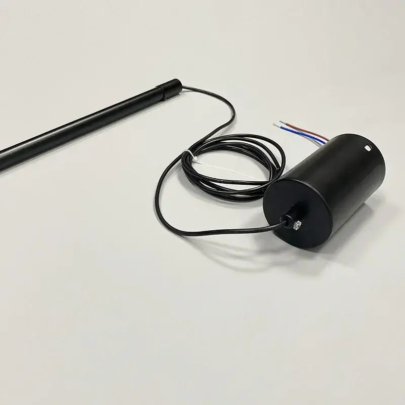 Black cylindrical decorbites led pendant sensor with coiled cable and exposed wiring for pendant lights installation