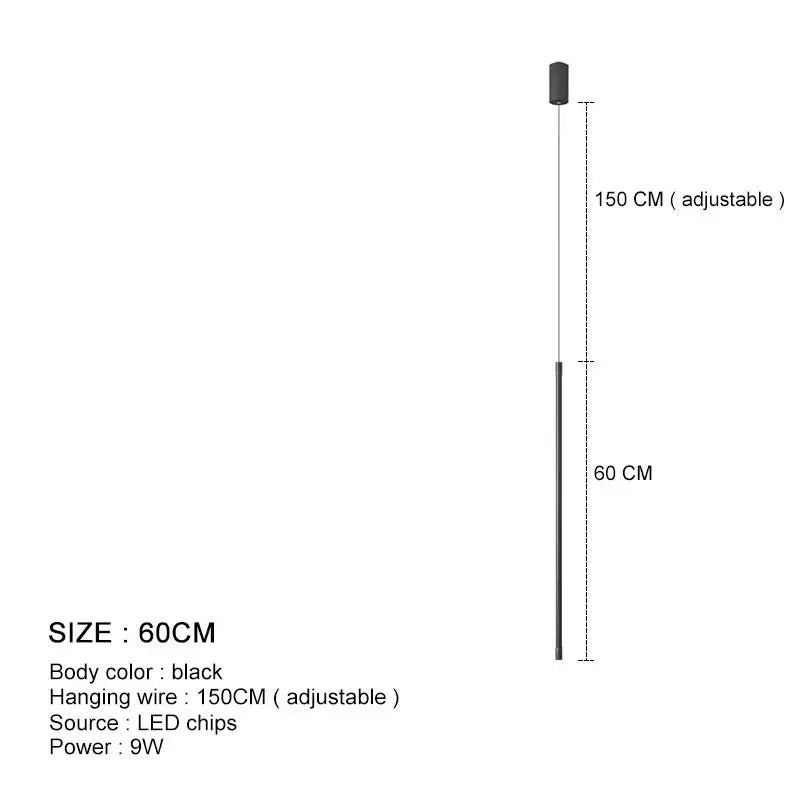 Black minimalist DecorBites led pendant light with adjustable wire and LED chip source for dining room and bedroom decor