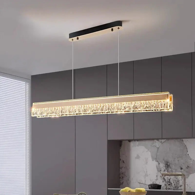 Modern decorbites led pendant lights chandelier with black top gold frame and crystal elements for indoor lighting