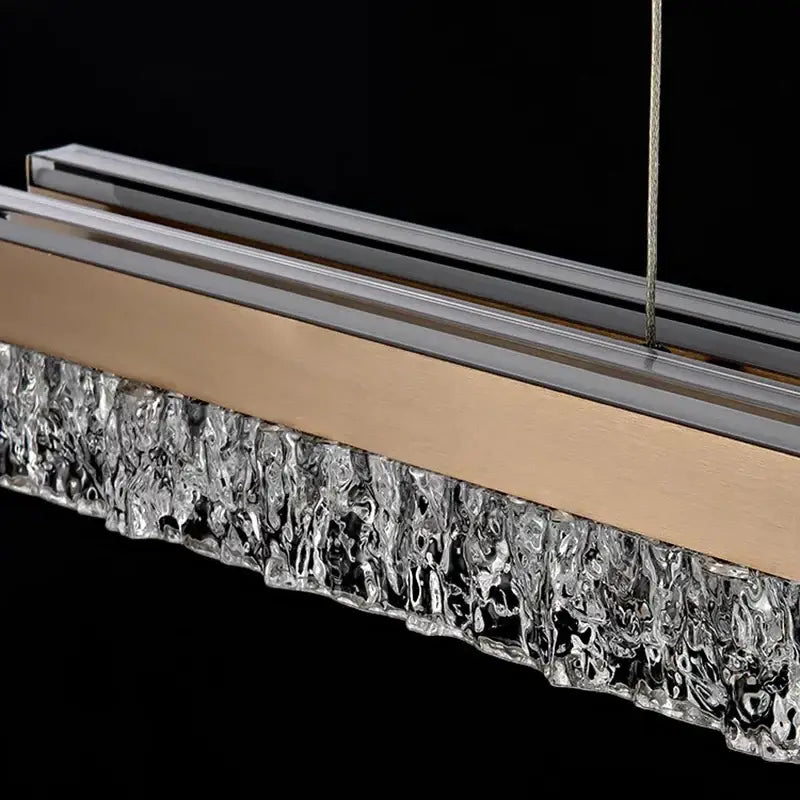 Modern rectangular DecorBites LED pendant lights with textured glass waterfall base and brushed brass chrome frames