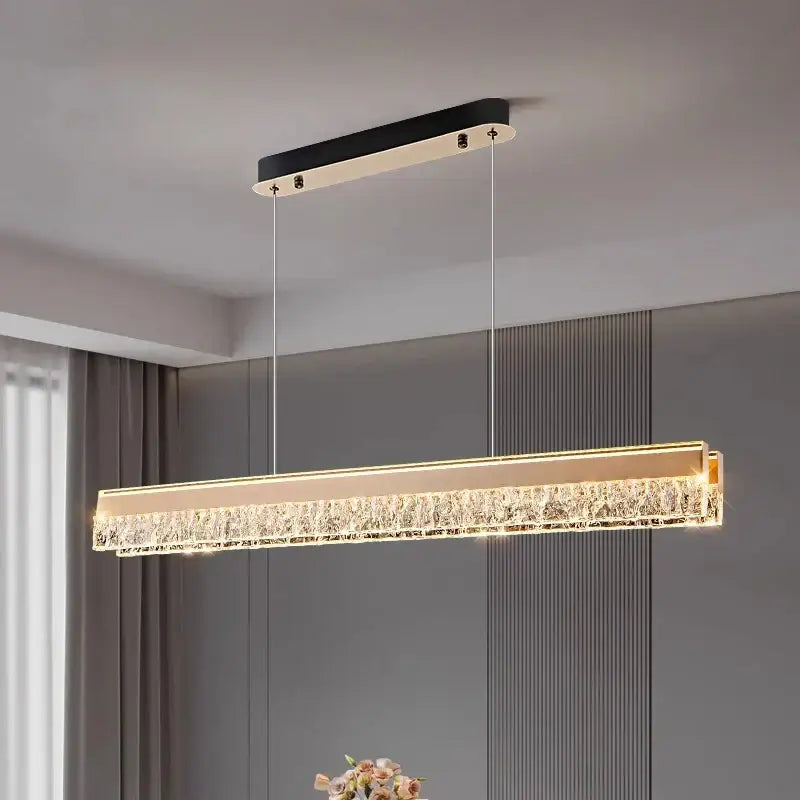 Modern rectangular decorbites led pendant lights with black top gold frame and crystal accents for indoor lighting