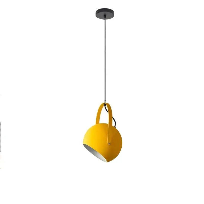 Bright yellow spherical decorbites led pendant light with handle and black cord ideal for dining and home decor lighting