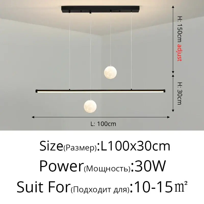 Modern minimalist decorbites led pendant lights featuring a black rectangular bar with two white globe bulbs for dining room use