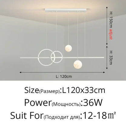 Modern white DecorBites LED pendant lights with intersecting circular rings and spherical globe shades for dining room