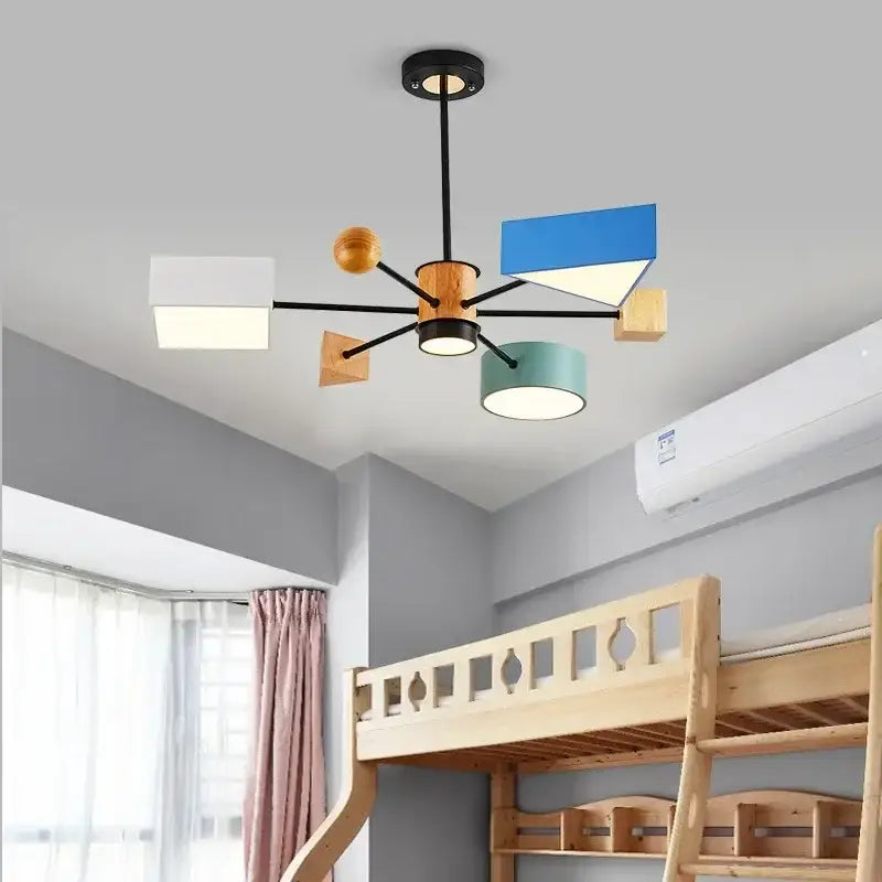 Decorbites™ led pendant lights with black metal arms wooden accents and colorful shades for dining and living rooms