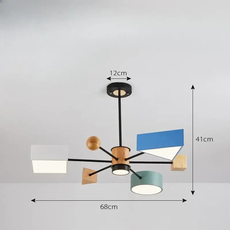 Modern geometric decorbites led pendant lights with black metal, wood accents, and colorful rectangular lampshades for interiors