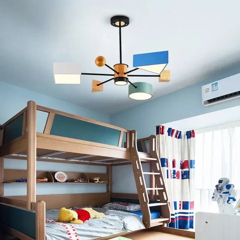 DecorBites™ led pendant lights with geometric black metal arms and colorful shades for dining room and living room