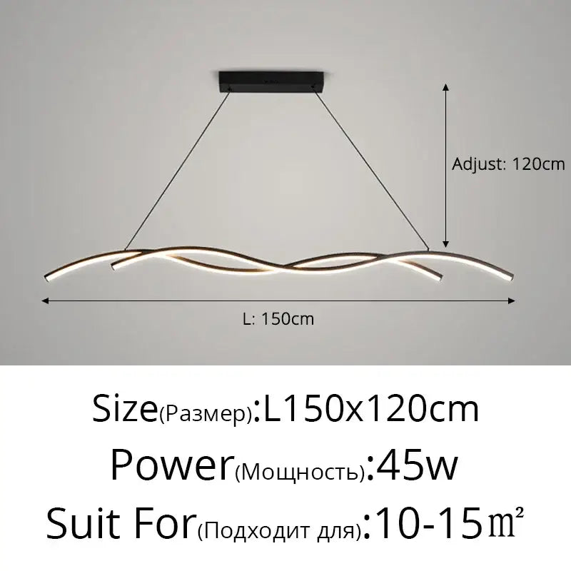 Modern black decorbites led pendant lights with sleek wave-like led strips and adjustable hanging length for indoor use