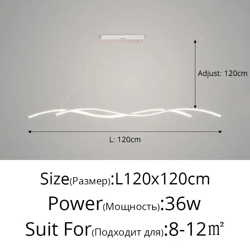 Modern white decorbites led pendant lights with sleek wavy design and adjustable length for living and dining rooms