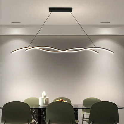 Modern black DecorBites LED pendant lights with sleek wave-like design and warm ambient lighting for indoor decor