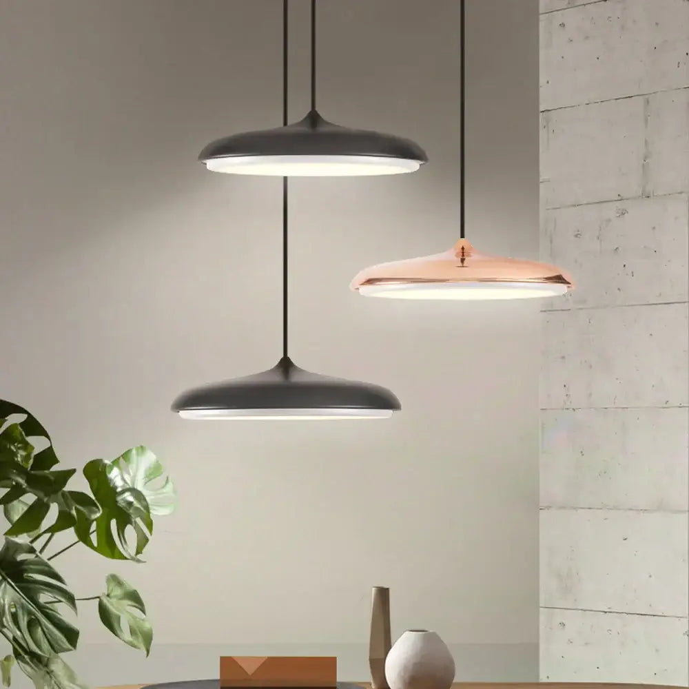 Modern decorbites led pendant lights with sleek matte black and brushed copper disc shades for kitchen bar and living room