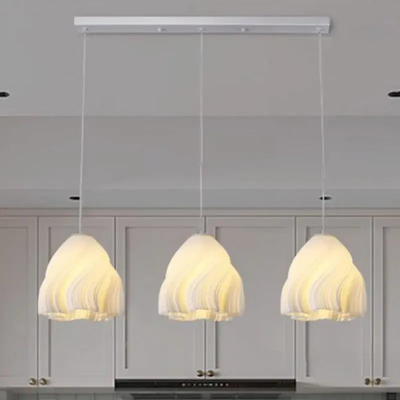 Decorbites™ led pendant lights with cream fabric layered shades hanging from white ceiling fixture for kitchen dining room