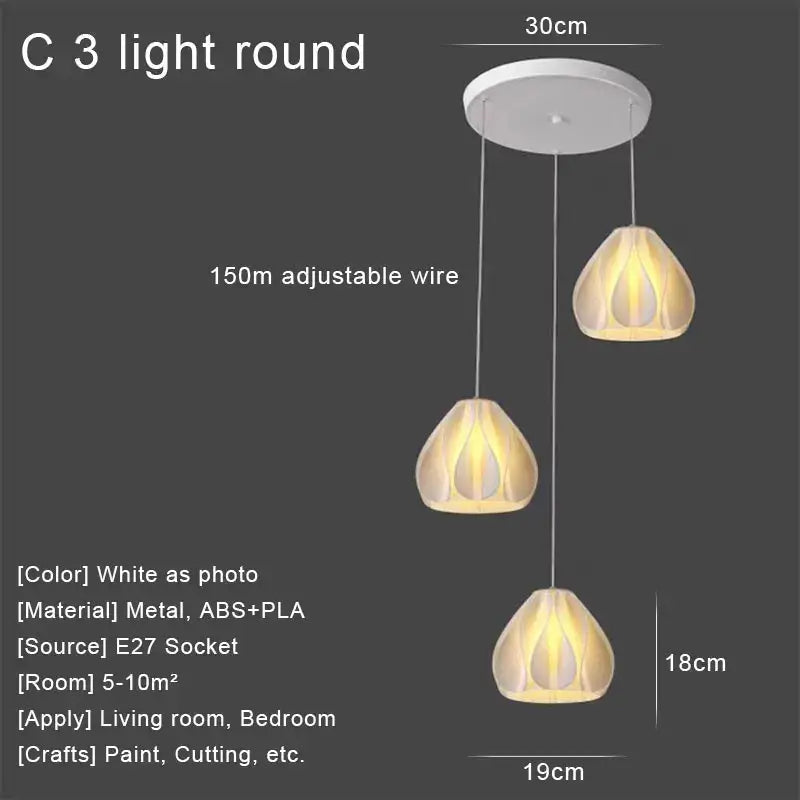 White c3 round decorative led pendant light with three frosted glass shades and metal fixtures for kitchen and dining room