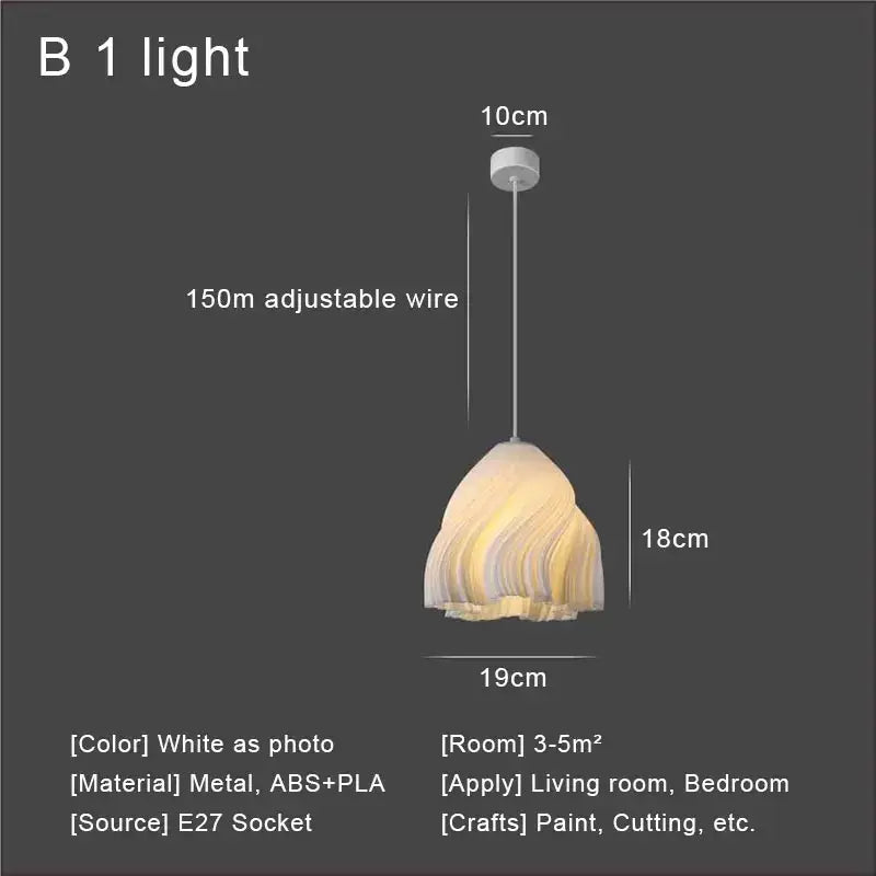 White decorbites™ led pendant light with textured layered abs and pla shade for kitchen and dining room decor