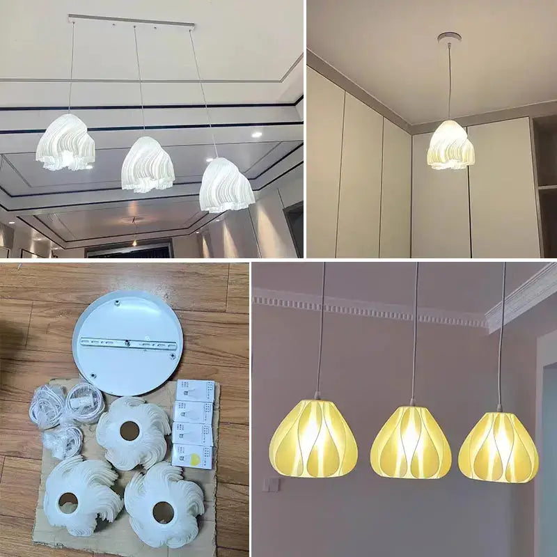 Decorbites™ white petal-shaped led pendant lights with layered translucent design for kitchen dining room decor