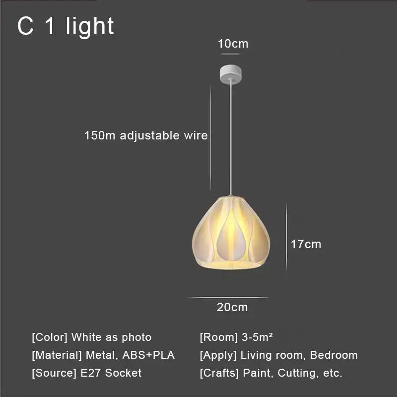 DecorBites™ led pendant light with white petal-like translucent abs pla shade and metal hardware for kitchen decor