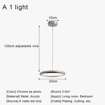 Chrome finished circular led pendant light with sleek modern design and adjustable 120cm wire for kitchen dining room