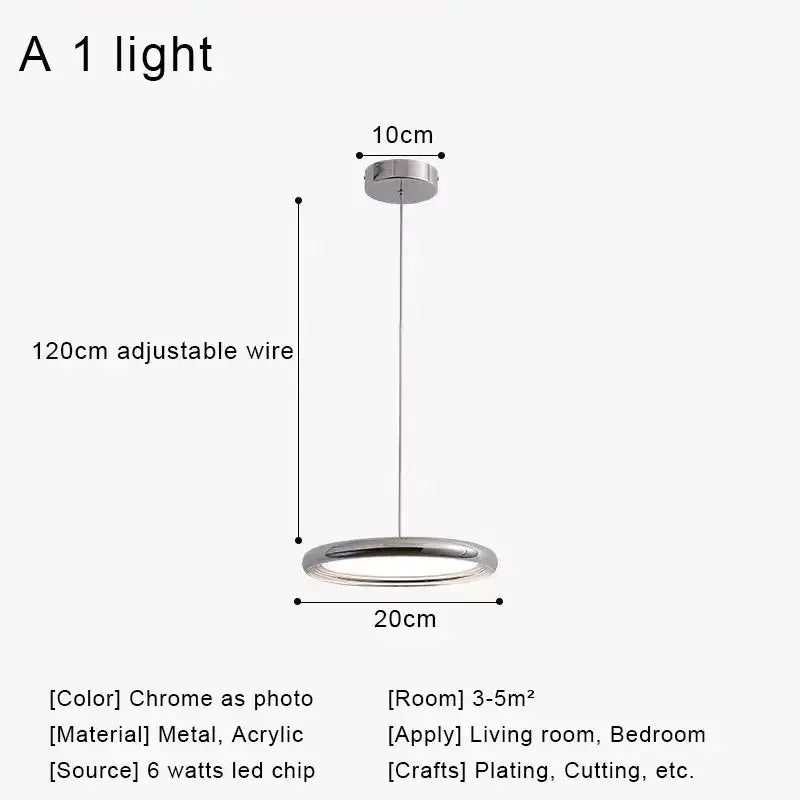 Chrome finished circular led pendant light with sleek modern design and adjustable 120cm wire for kitchen dining room
