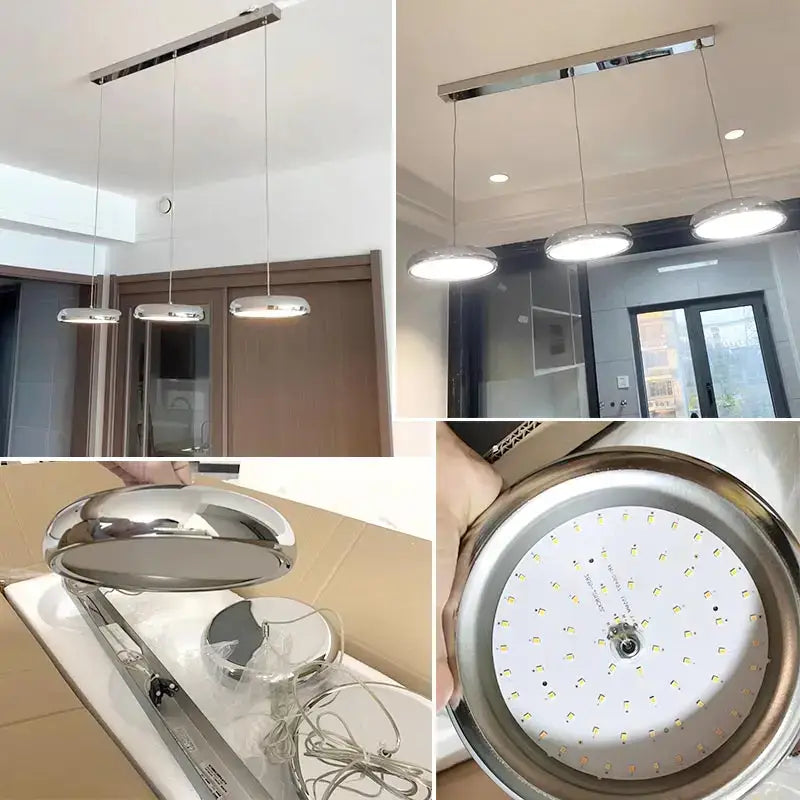 Modern chrome-finished decorbites™ led pendant lights with sleek circular bulbs for kitchen and dining room decor