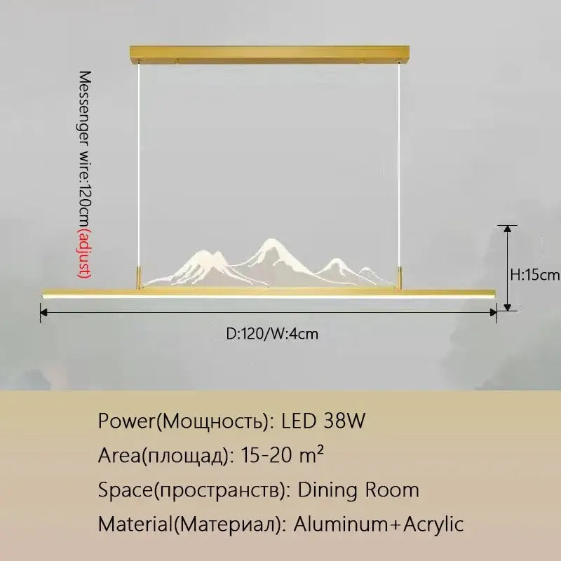 Modern minimalist decorbites led pendant lights with gold aluminum frame and white mountain design acrylic panel
