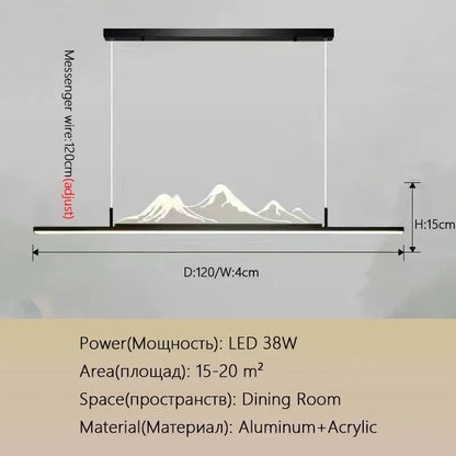 Modern minimalist decorbites led pendant lights with black aluminum frame and acrylic mountain silhouette design