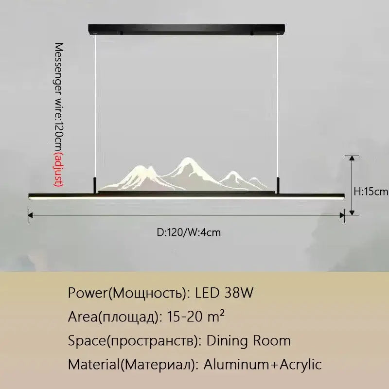 Modern minimalist decorbites led pendant lights with black aluminum frame and acrylic mountain silhouette design