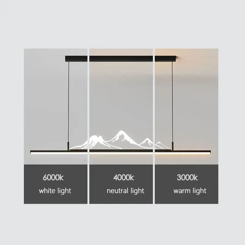 Modern black minimalist decorbites led pendant lights with sleek linear design and illuminated mountain silhouette