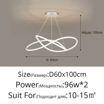 Modern white DecorBites LED pendant lights with intertwined circular rings and adjustable height for indoor lighting