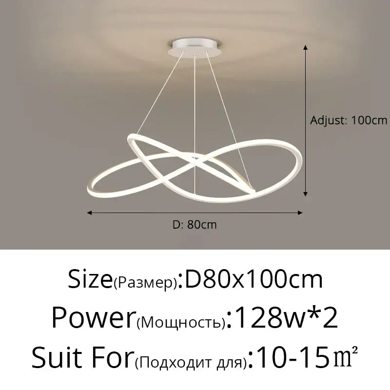 Modern white LED pendant lights with intertwined circular rings and minimalist design by DecorBites for indoor lighting