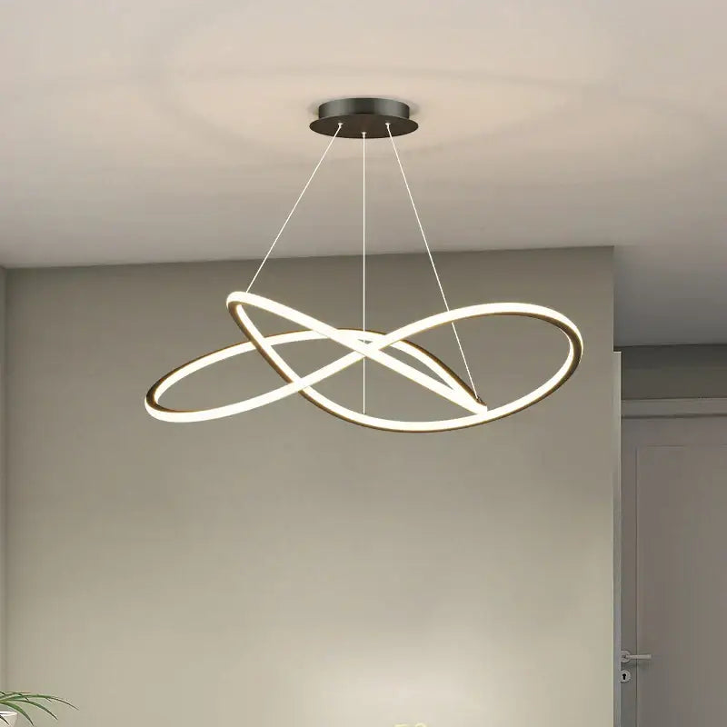 Modern minimalist decorbites led pendant lights with two interlocking rings and warm white led strips for indoor use