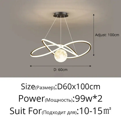 Modern minimalist decorbites led pendant lights with white intersecting led rings and moon design for indoor use