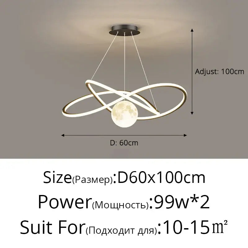 Modern minimalist decorbites led pendant lights with white intersecting led rings and moon design for indoor use
