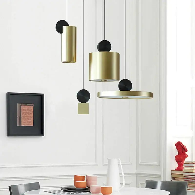 Modern gold cylindrical decorbites led pendant lights with black spherical accents for living room kitchen bedroom