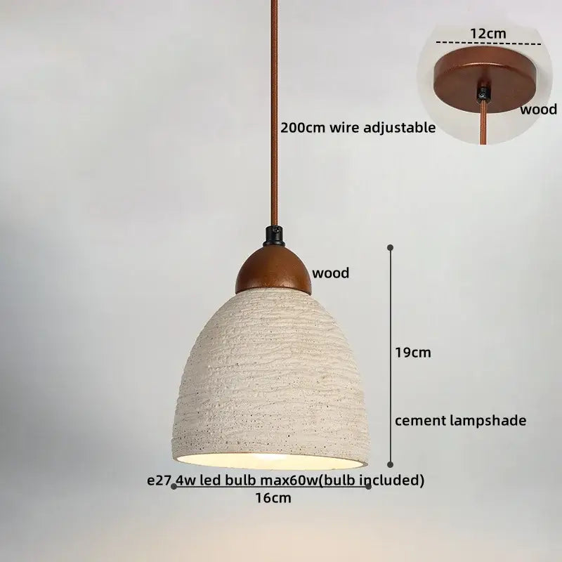 Rustic decorbites led pendant lights featuring an off-white cement lampshade with warm wooden accents