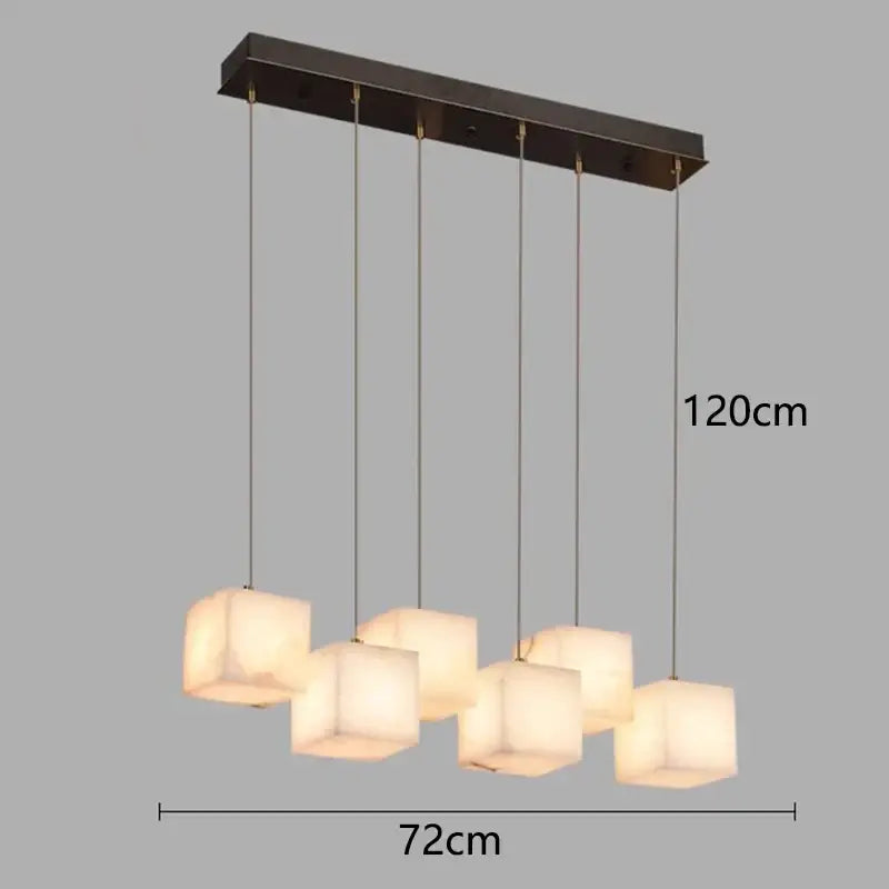 Modern rectangular decorbites led pendant lights with five warm translucent glass shades on dark bronze metal bar