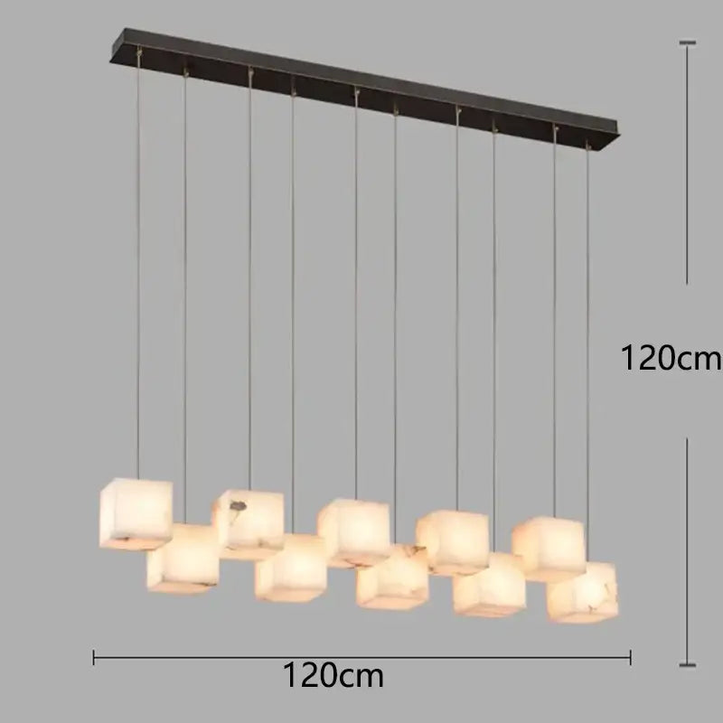 Modern rectangular decorbites led pendant lights with dark metal frame and ten frosted glass cube shades for indoor lighting