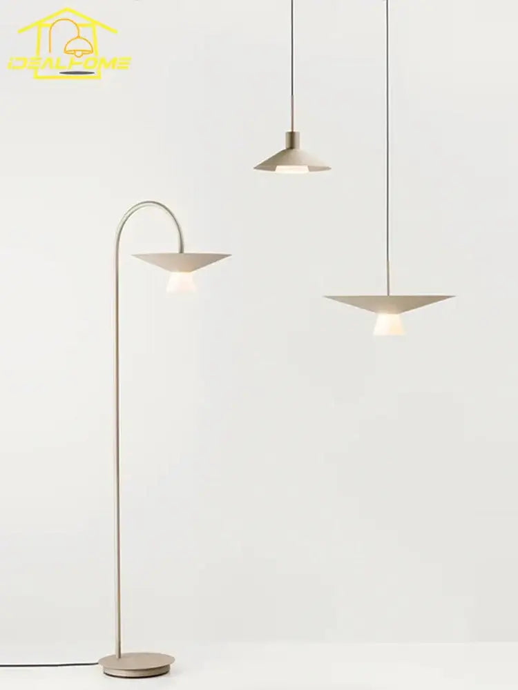 Modern minimalist DecorBites LED pendant lights with gold black metal curved stand and conical shades for dining room